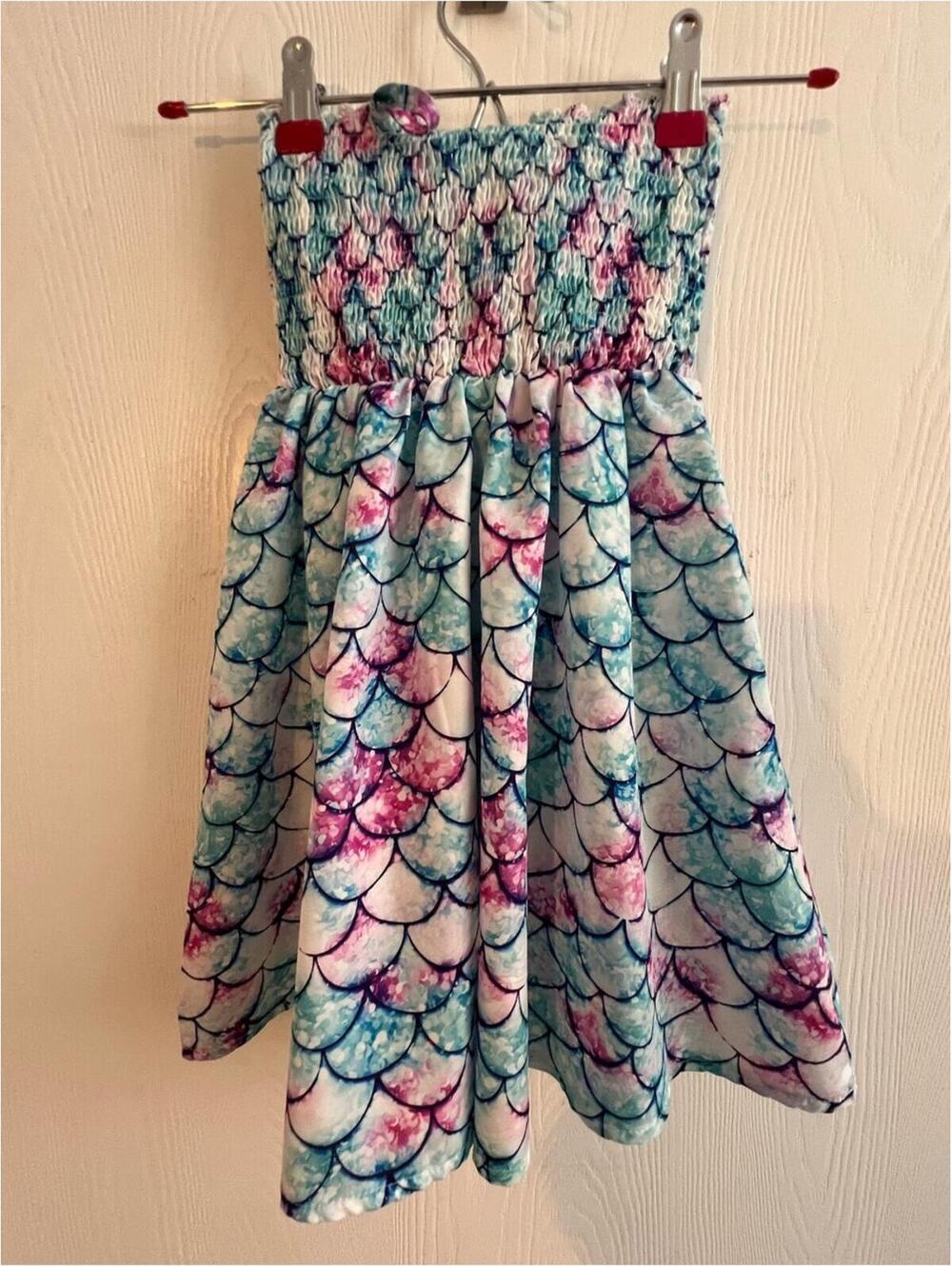 Mermaid Scale Sundress with string ties in Aqua, Pink & Purple